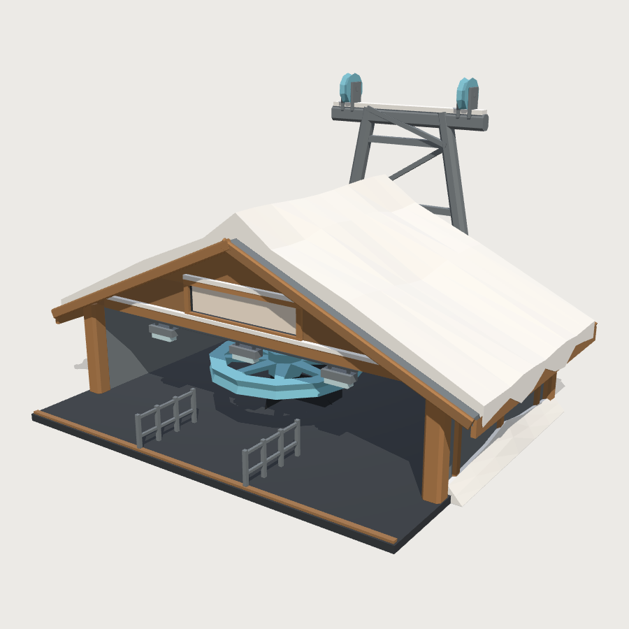 Ski Lift Base Station low-poly 3D model