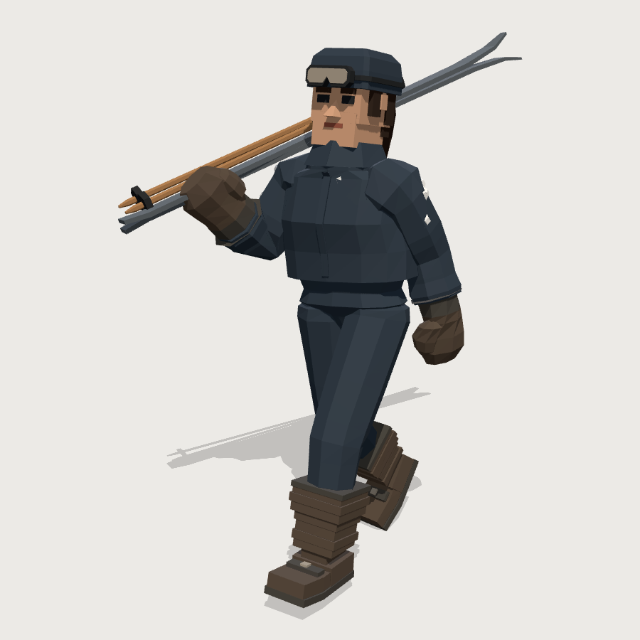 Skier low-poly 3D model