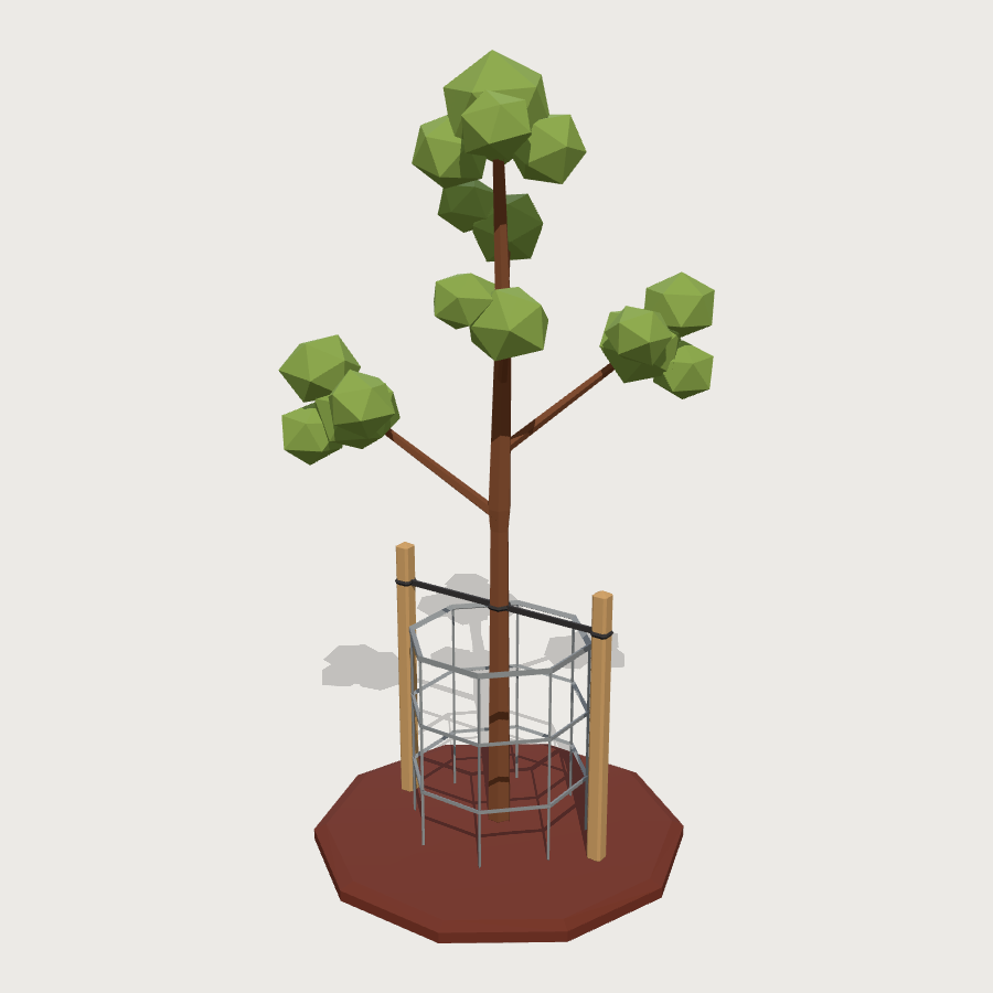 Staked Street Sapling low-poly 3D model