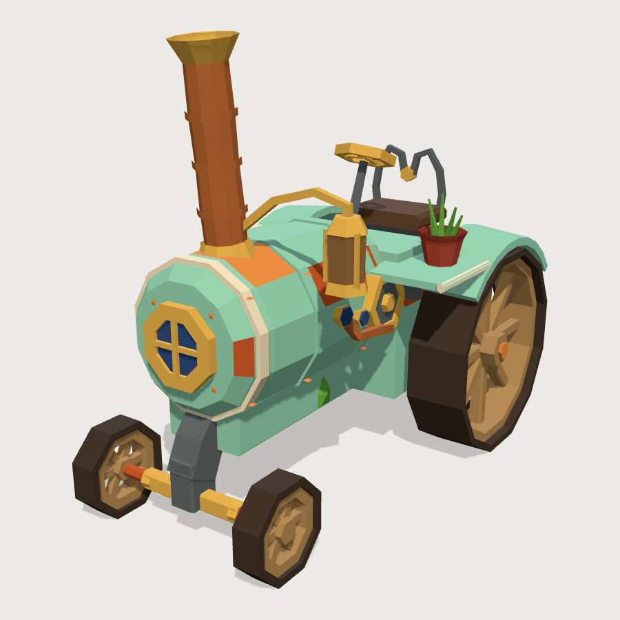 Steam mule tractor low-poly 3D model
