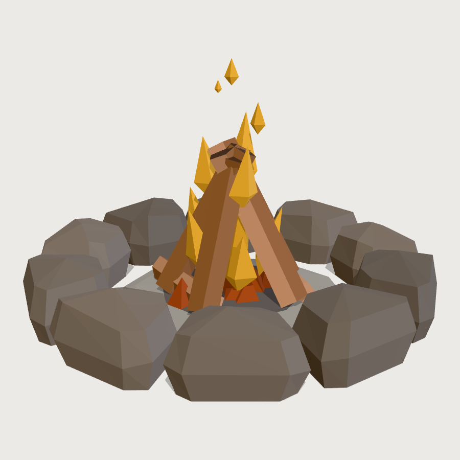 Stone-Ring Campfire low-poly 3D model