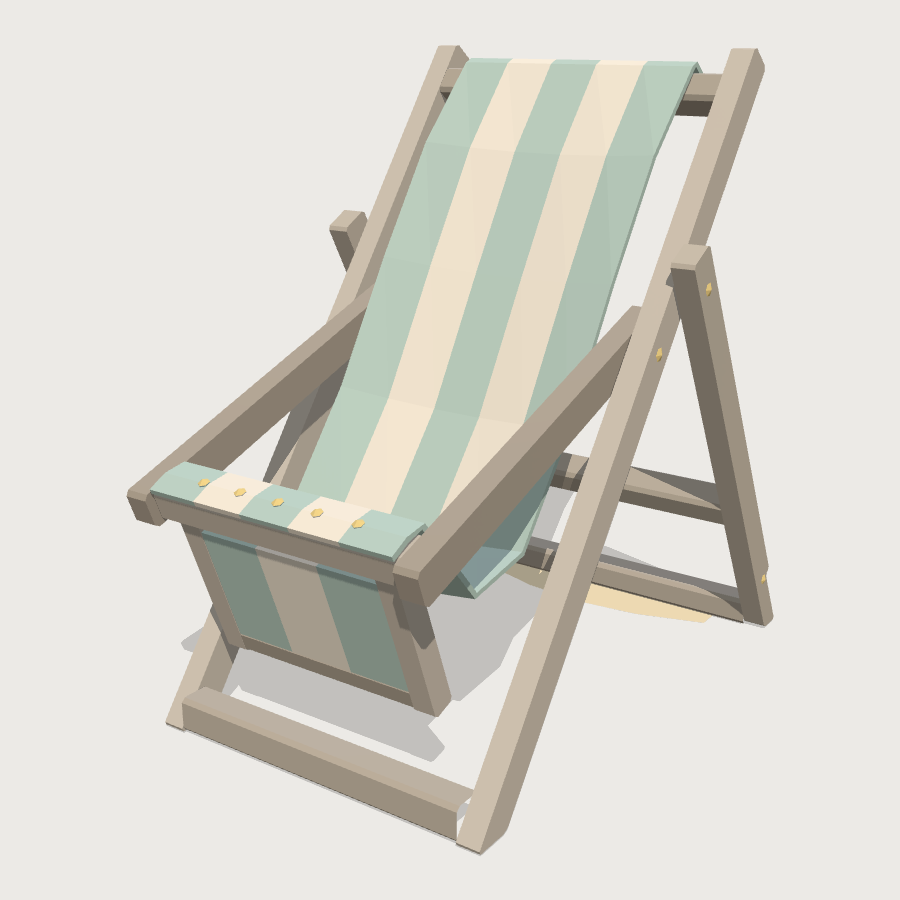 Striped Deck Chair low-poly 3D model