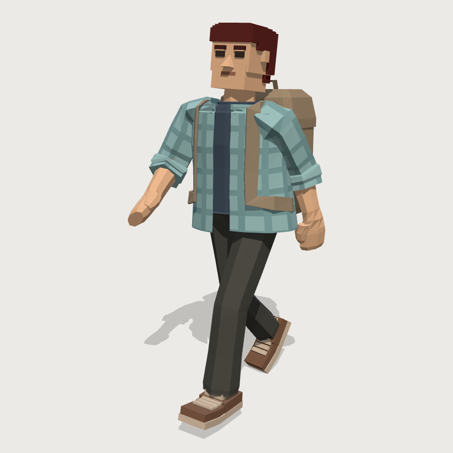 Student with Backpack low-poly 3D model