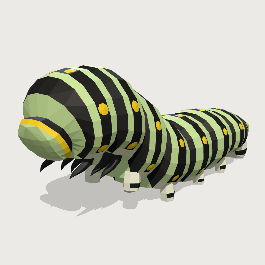 Swallowtail caterpillar low-poly 3D model