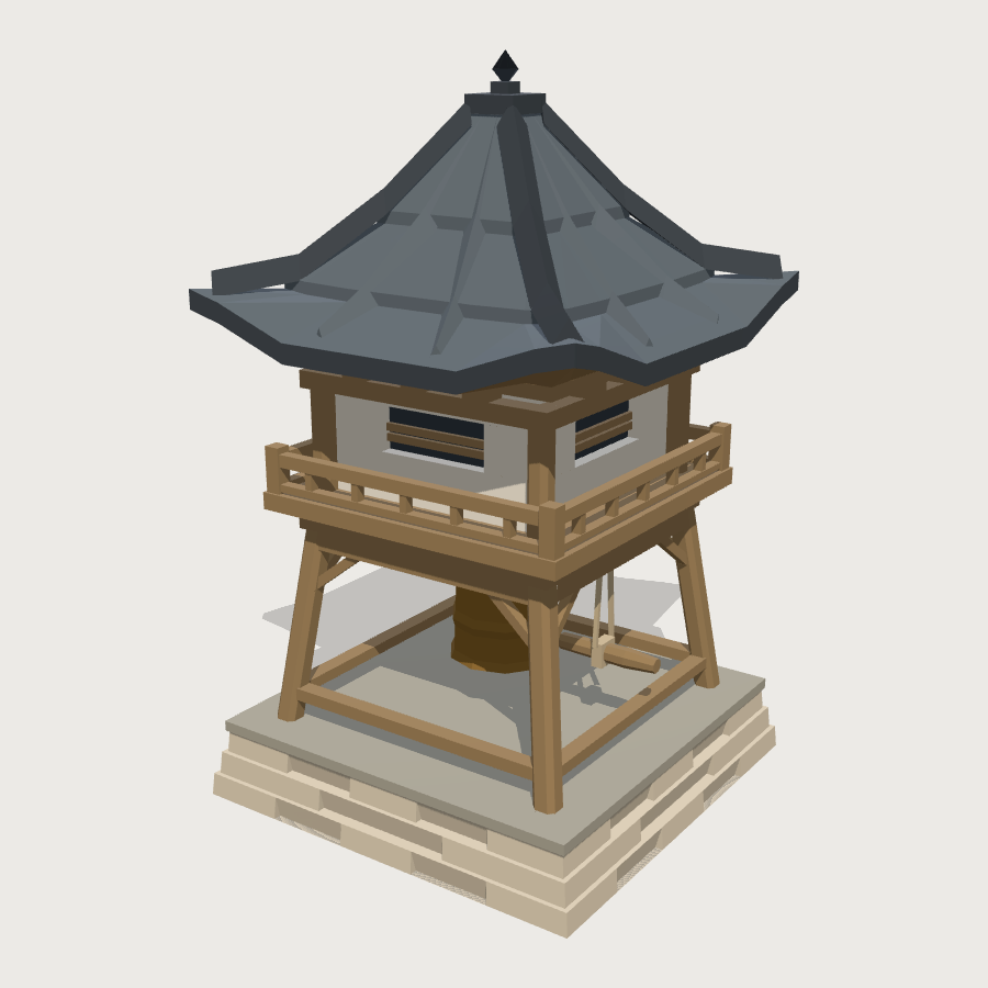Temple Bell Tower low-poly 3D model