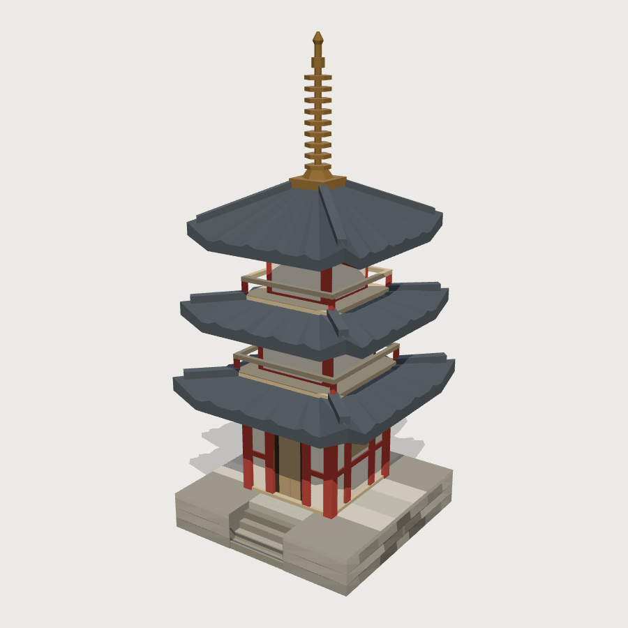 Tiered Pagoda low-poly 3D model