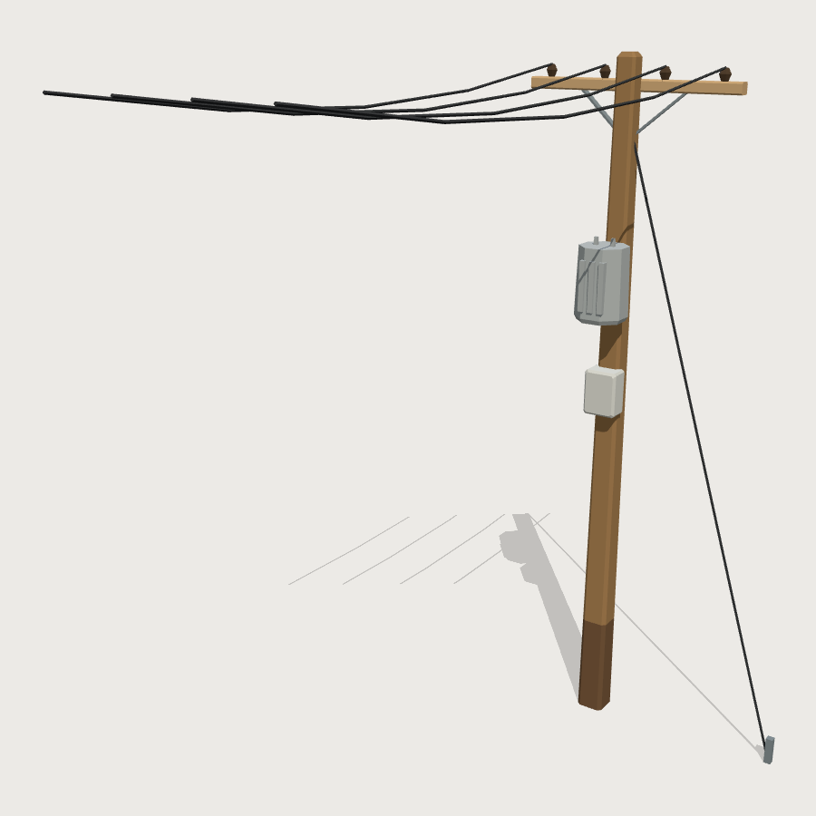 Timber Utility Pole low-poly 3D model