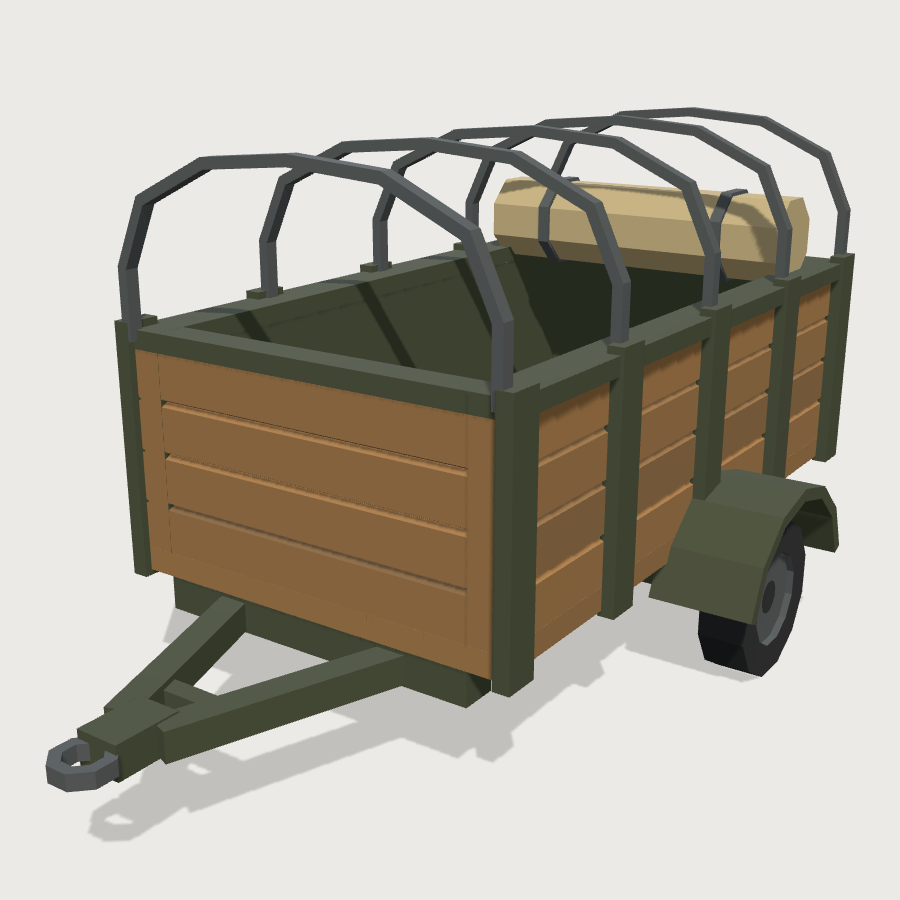 Two-Wheel Supply Trailer low-poly 3D model