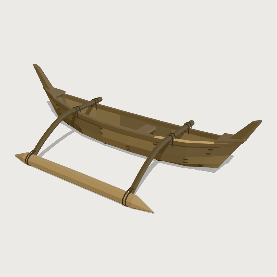 Vaka Ama Outrigger Canoe low-poly 3D model