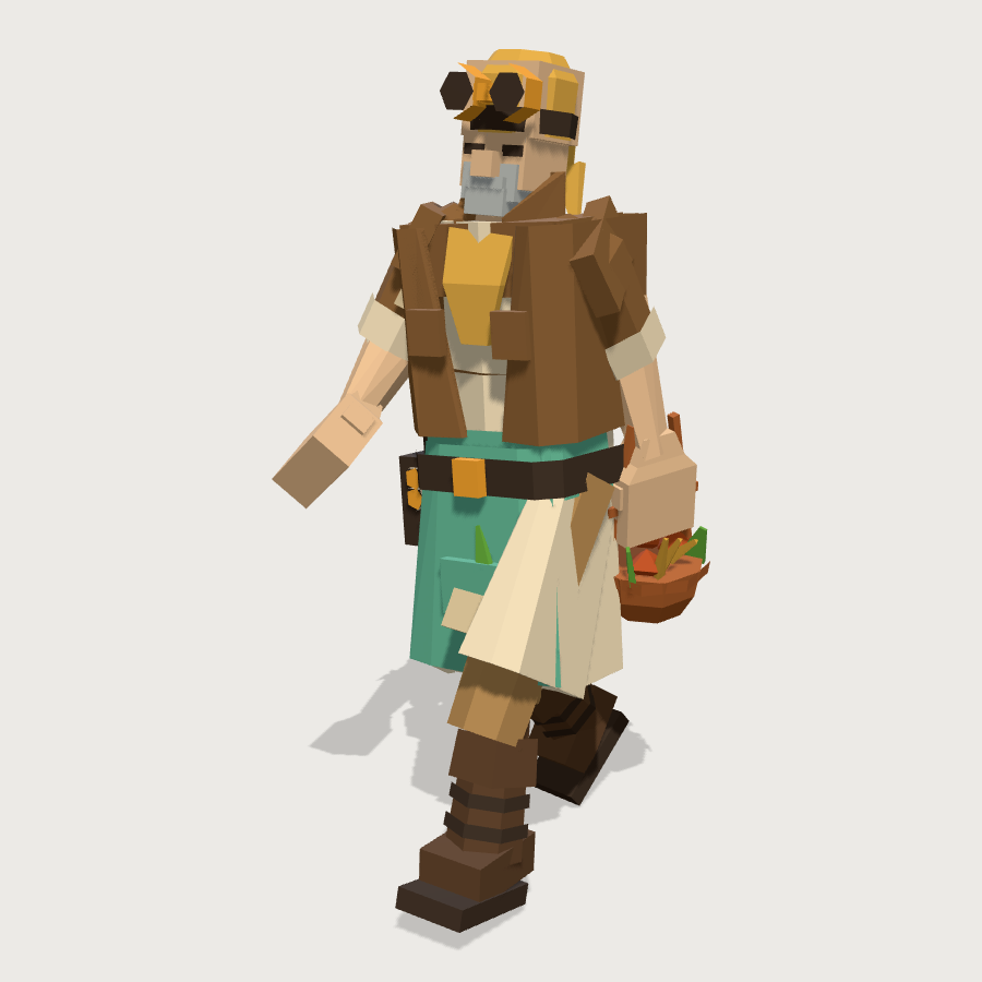 Village gardener low-poly 3D model