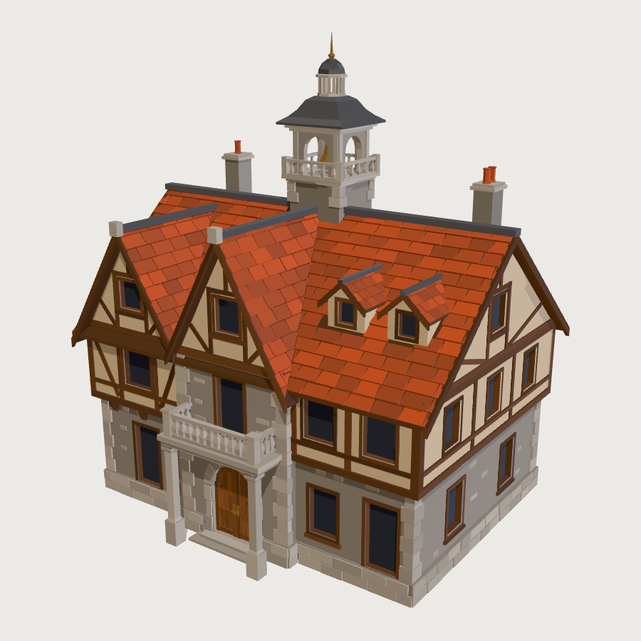 Village Hall low-poly 3D model