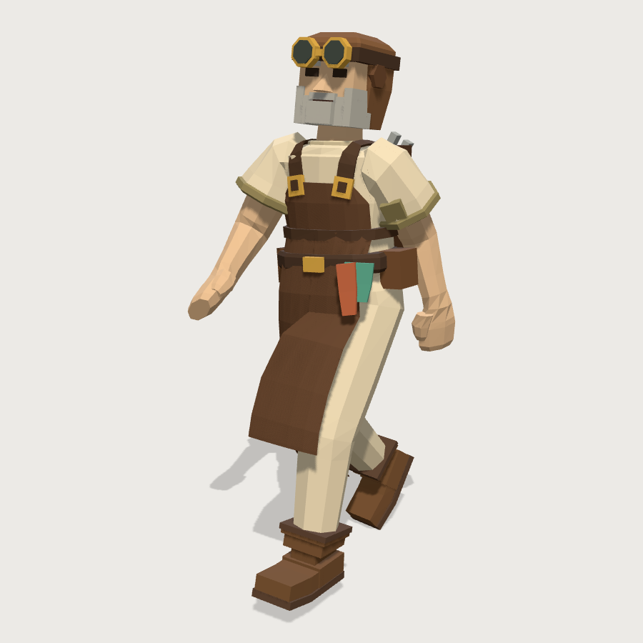Village mechanic low-poly 3D model