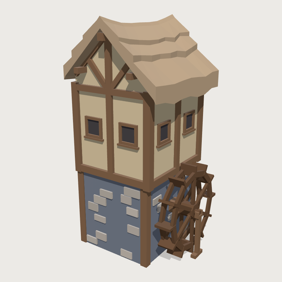 Water Mill low-poly 3D model