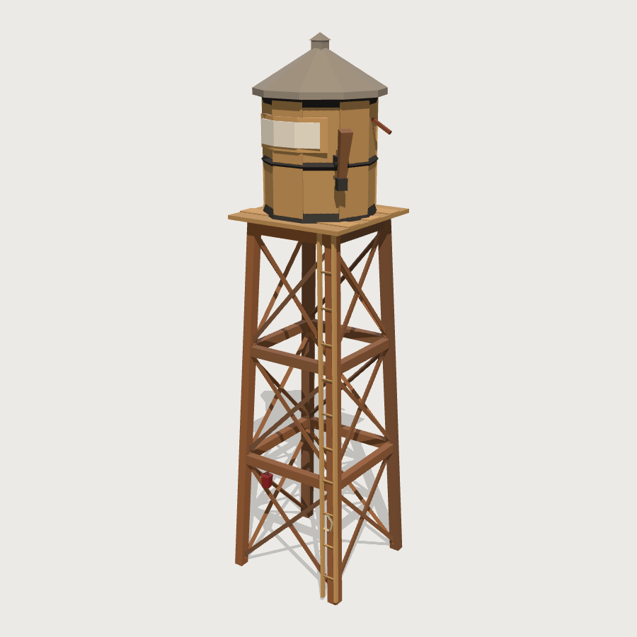 Water Tower on a Trestle low-poly 3D model