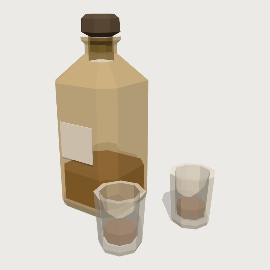 Whiskey Bottle and Glass Set low-poly 3D model