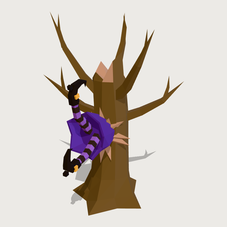 Witch Crashed into a Tree Trunk low-poly 3D model