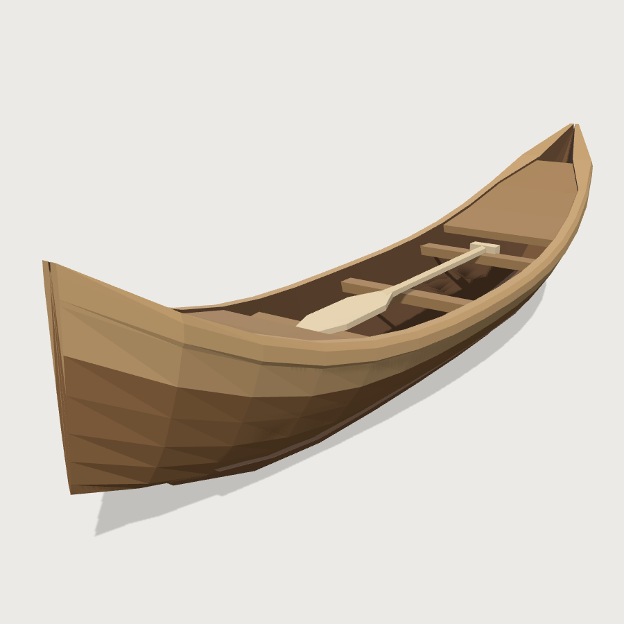 Wooden Canoe low-poly 3D model