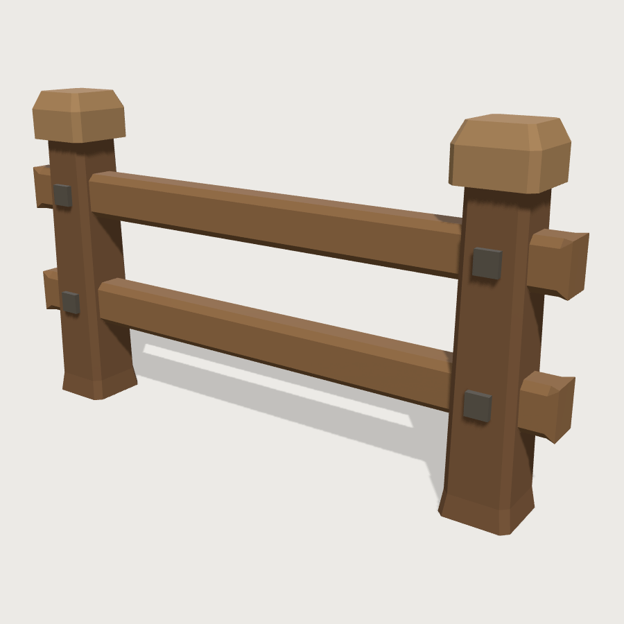 Wooden Fence Section low-poly 3D model