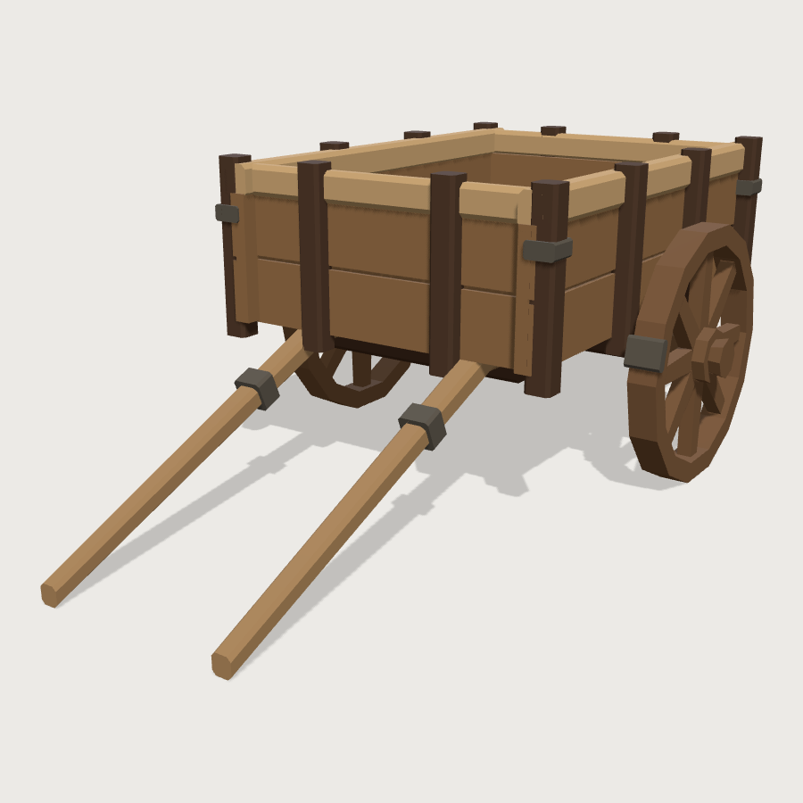 Wooden Hand Cart low-poly 3D model