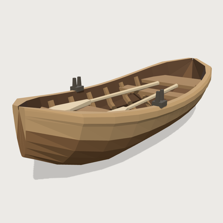 Wooden Rowboat low-poly 3D model