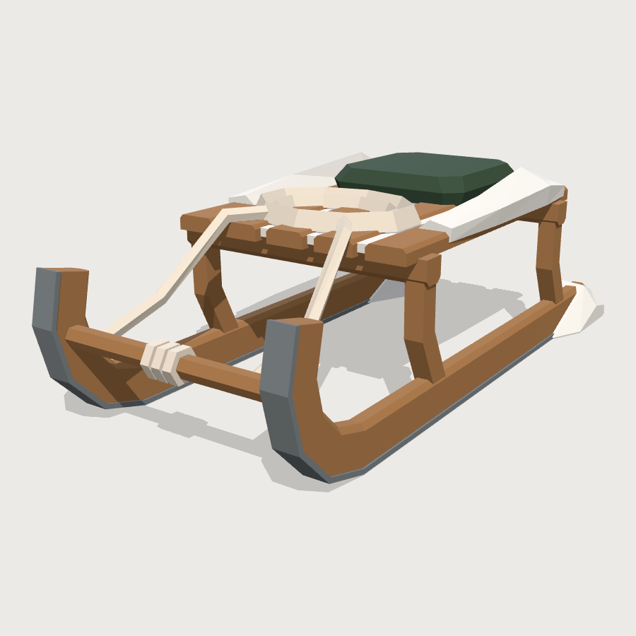 Wooden Toboggan low-poly 3D model