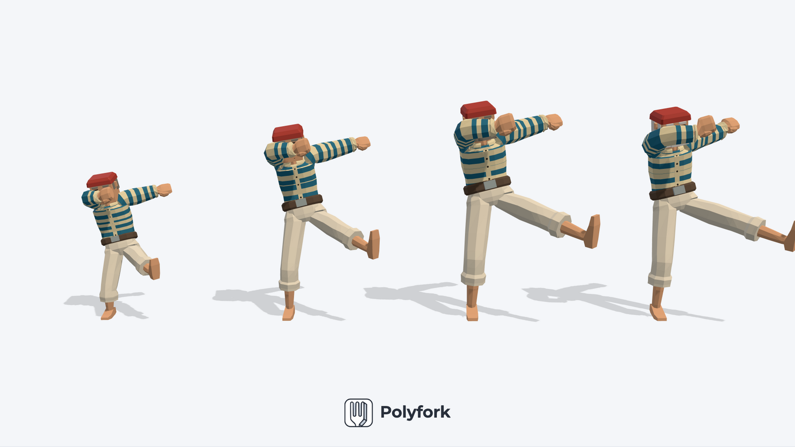 Four ages of the same character dancing in a row, from a child to an elder, with age chips reading kid, teen, adult, elder underneath