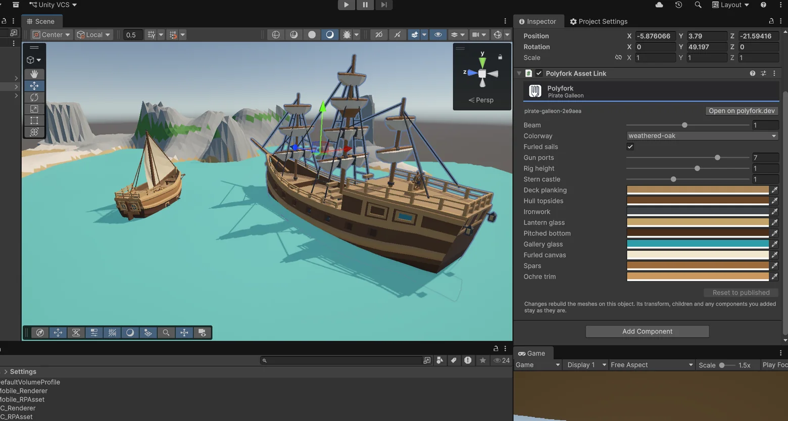 An imported model still editable in the Unity Inspector