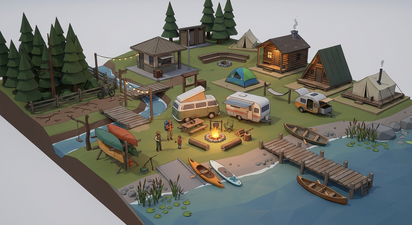 Campground & Lake low-poly 3D kit