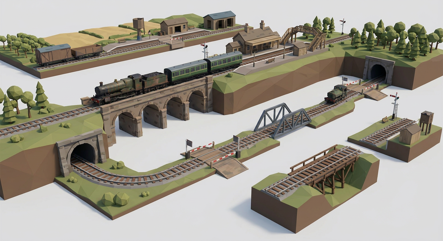 Countryside Railway low-poly 3D kit