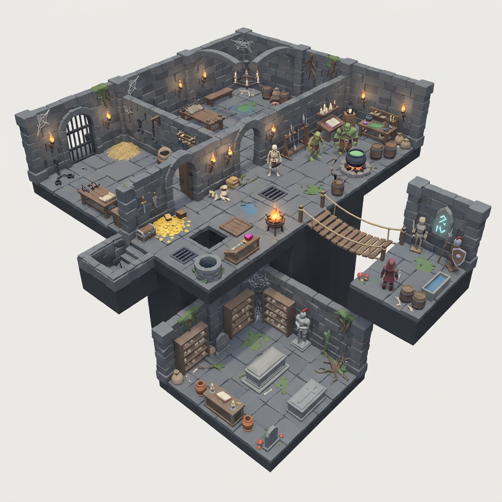 Dungeon & Crypt low-poly 3D kit