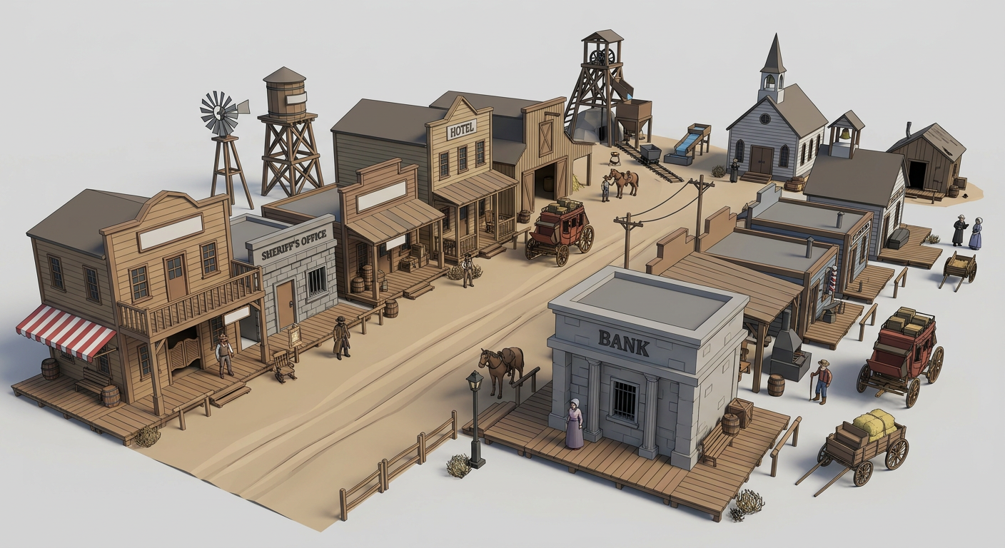 Frontier Town low-poly 3D kit