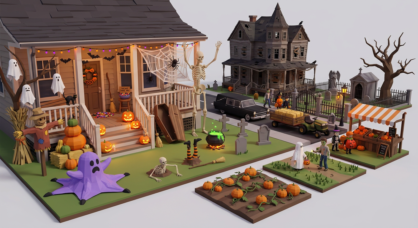 Halloween Night low-poly 3D kit