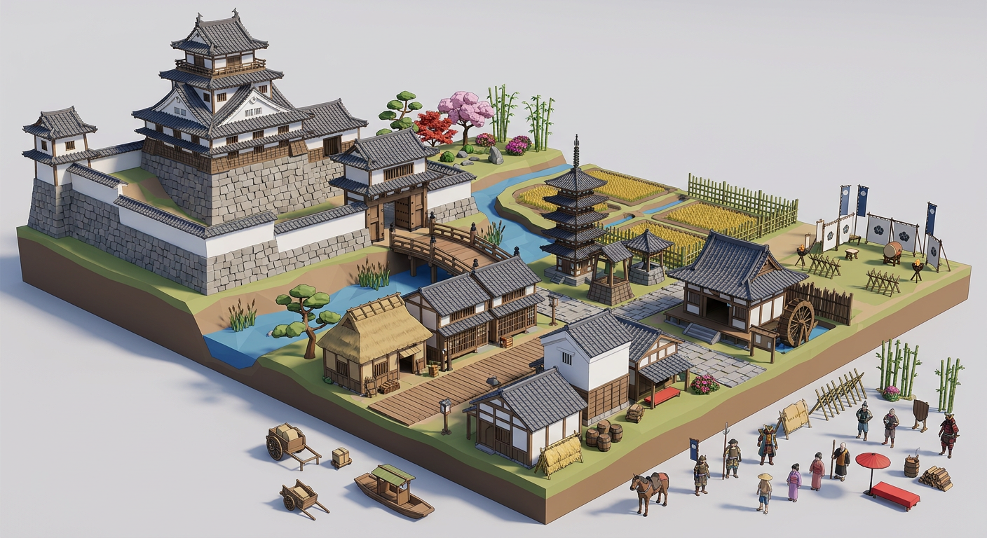 Medieval Japan low-poly 3D kit