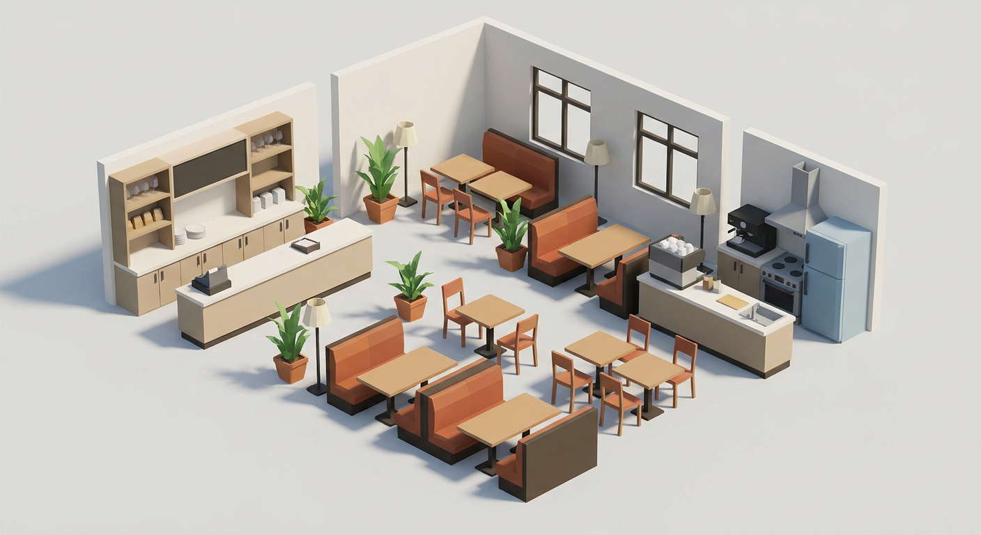Modern Restaurant Cafe kit low-poly 3D kit
