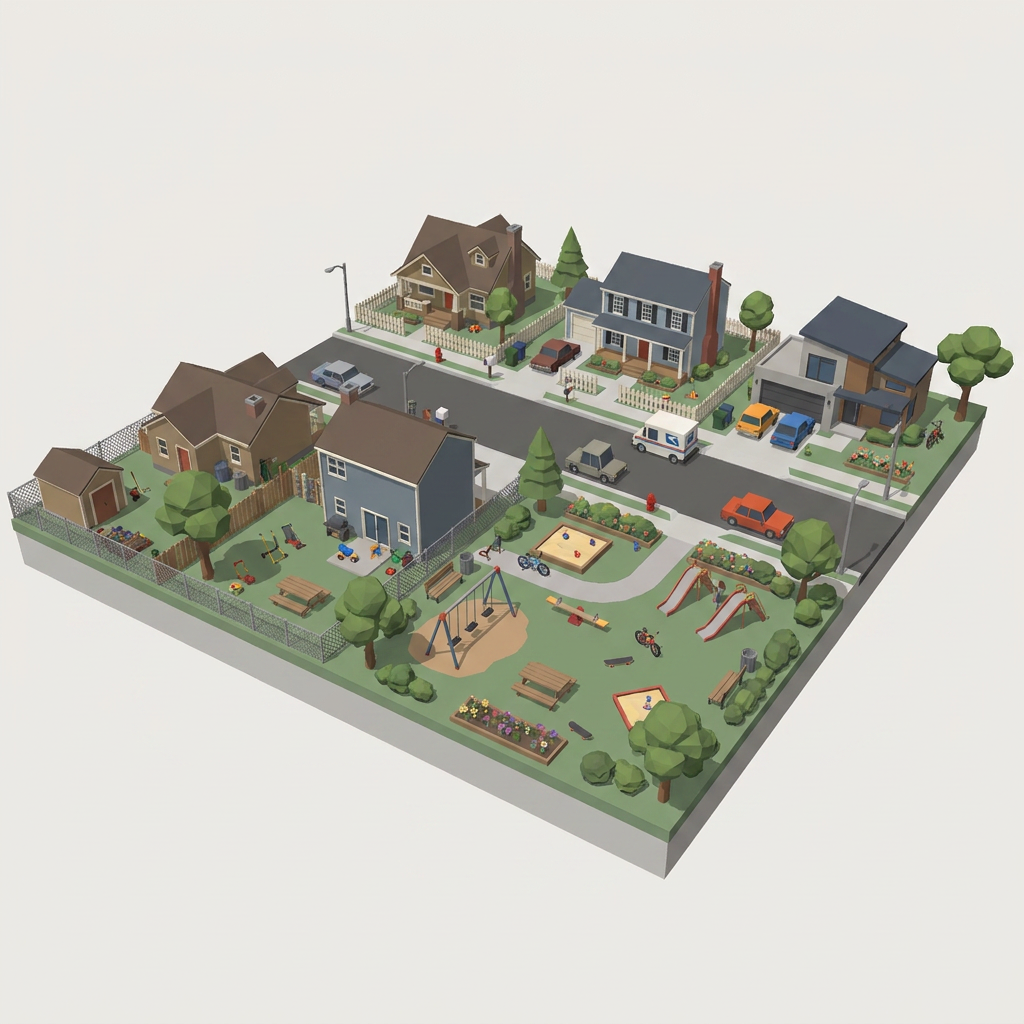 Neighborhood Pathways kit low-poly 3D kit