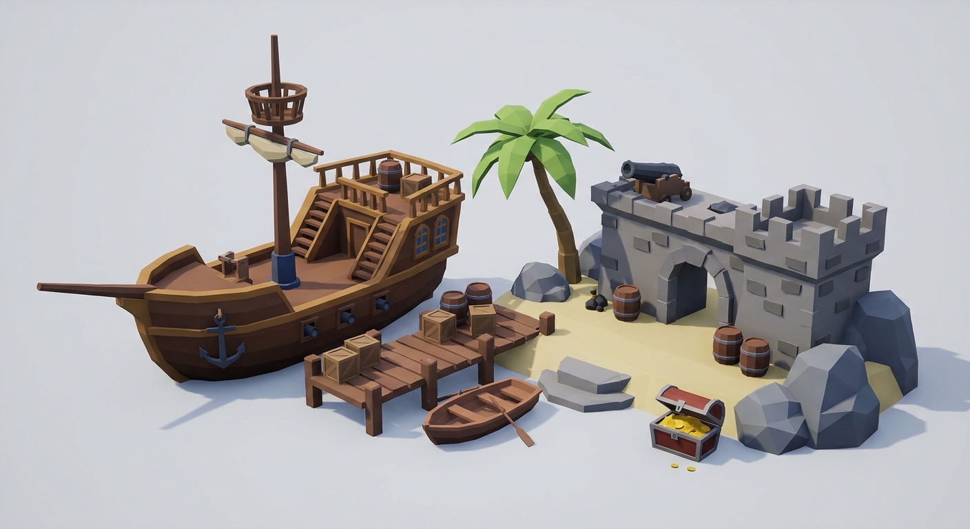 Pirate Cove kit low-poly 3D kit