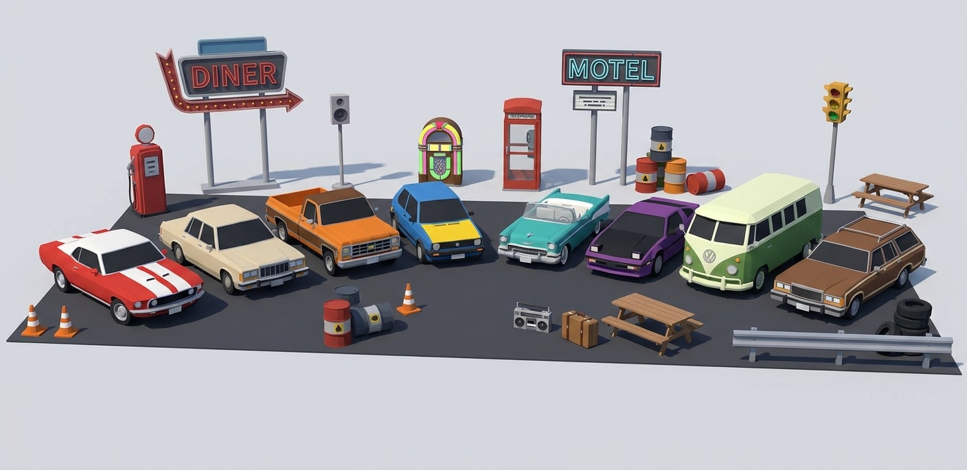 Retro Cars Kit low-poly 3D kit