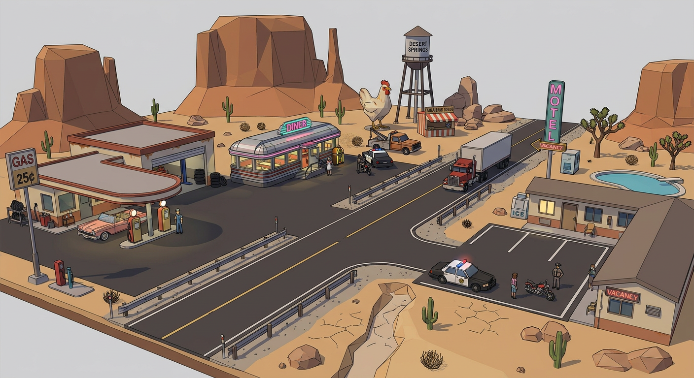Roadside Americana low-poly 3D kit