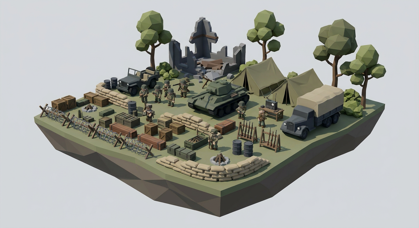 World War II kit low-poly 3D kit